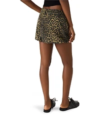 Steve Madden Simona Leopard Print Denim Bubble Hem Mini Skirt