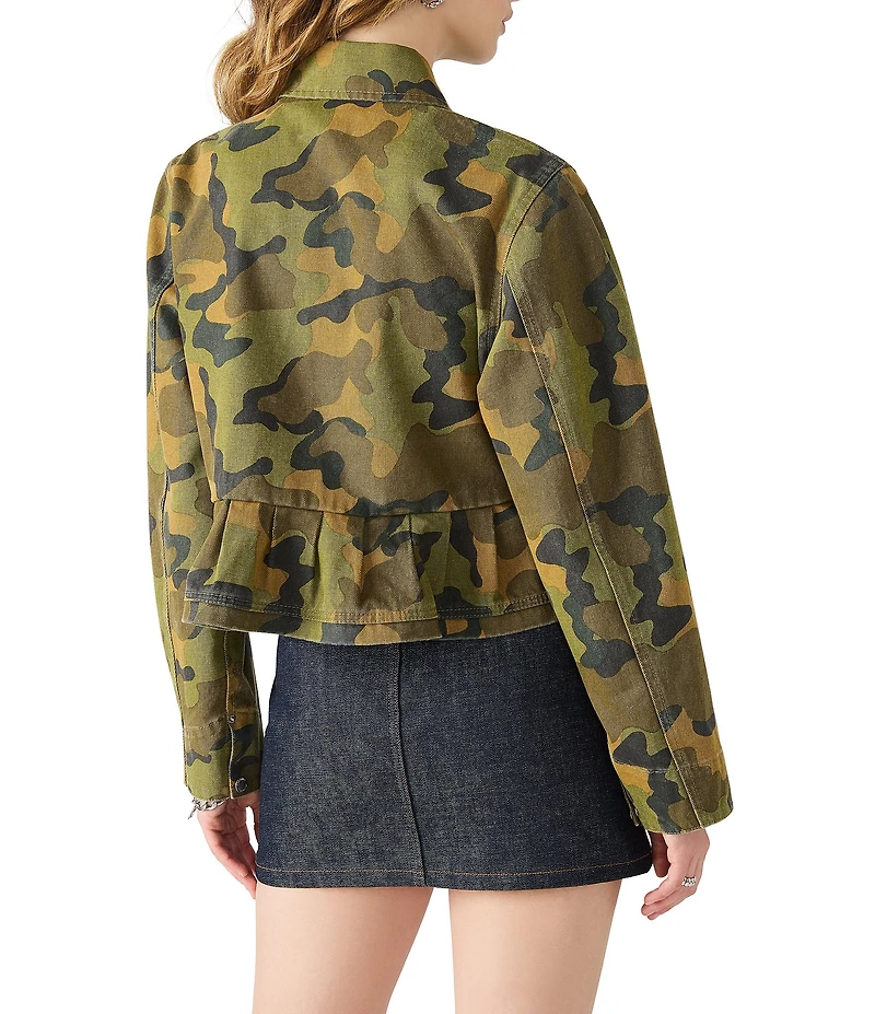 Steve Madden Sloan Camo Print Collared Long Sleeve Peplum Jacket