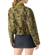 Steve Madden Sloan Camo Print Collared Long Sleeve Peplum Jacket