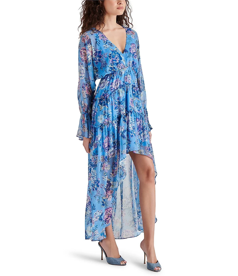 Steve Madden Sol Floral Print V Neck Long Sleeve Maxi Dress