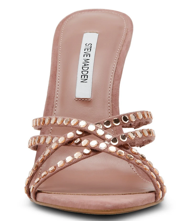 Steve Madden Somers Suede Mirror Rhinestone Strappy Stiletto Pointed Toe Dress Sandals