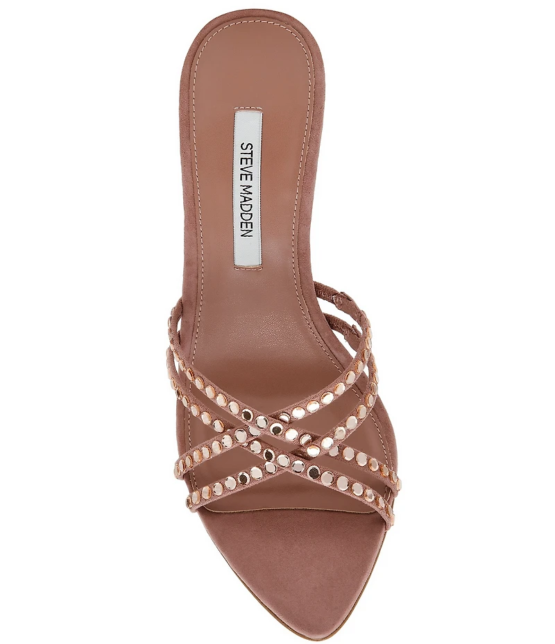 Steve Madden Somers Suede Mirror Rhinestone Strappy Stiletto Pointed Toe Dress Sandals