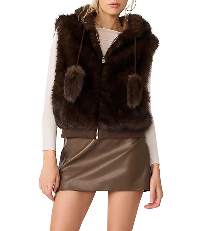 Steve Madden Sophee Faux Fur Hooded Sleeveless Zip Front Vest