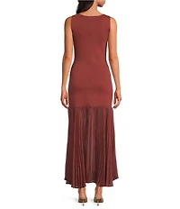 Steve Madden Sorella V-Neck Sleeveless Mixed Media Pleated Hem Maxi Dress