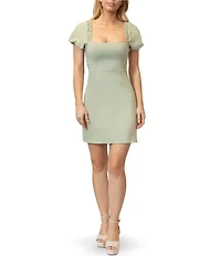 Steve Madden Square Neck Puff Sleeve Bar Back Dress