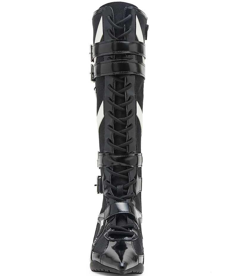 Steve Madden Stark Lace Up Buckle Strap Hardware Sporty Tall Boots