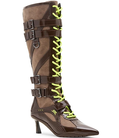 Steve Madden Stark Lace Up Buckle Strap Hardware Sporty Tall Boots