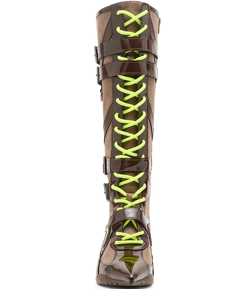 Steve Madden Stark Lace Up Buckle Strap Hardware Sporty Tall Boots