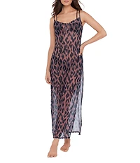 Steve Madden Static Leopard Mesh Cowl Neck Maxi Dress Swim Cover-Up