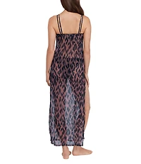 Steve Madden Static Leopard Mesh Cowl Neck Maxi Dress Swim Cover-Up