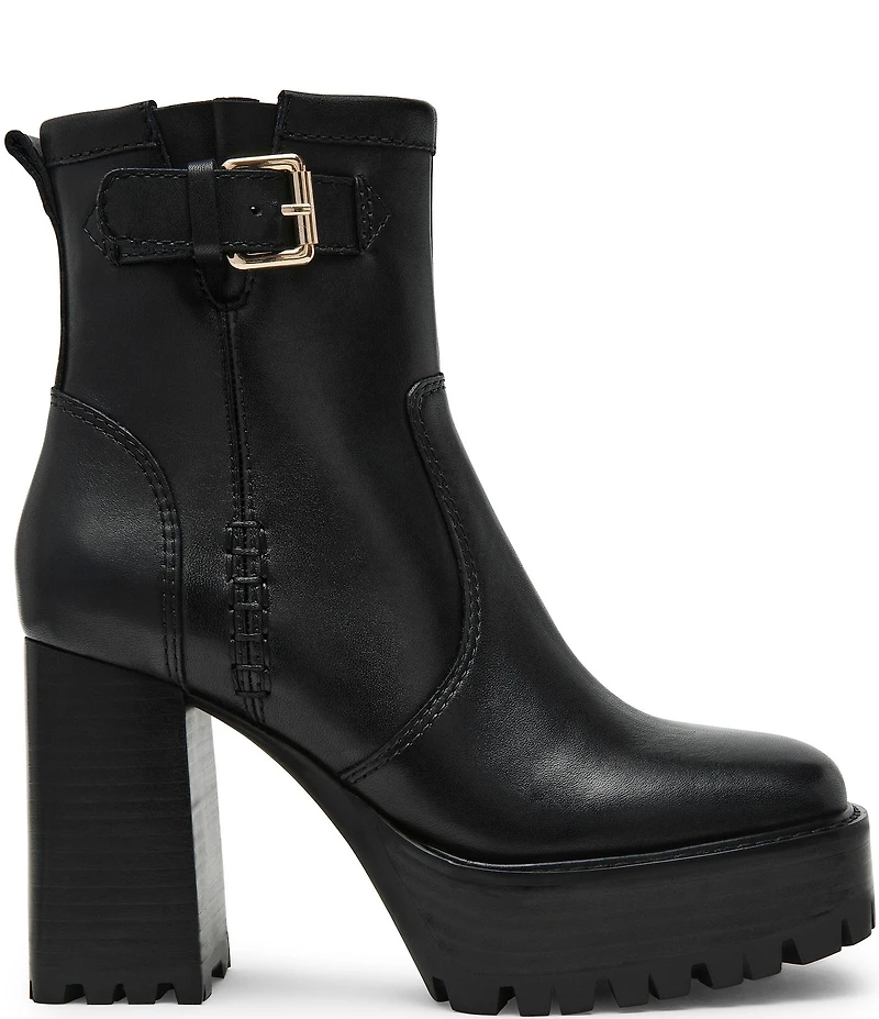 Steve Madden Summit Leather Buckle Hardware Platform Block Heel Booties