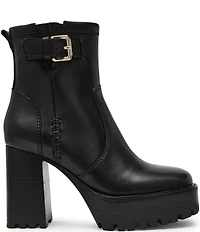 Steve Madden Summit Leather Buckle Hardware Platform Block Heel Booties
