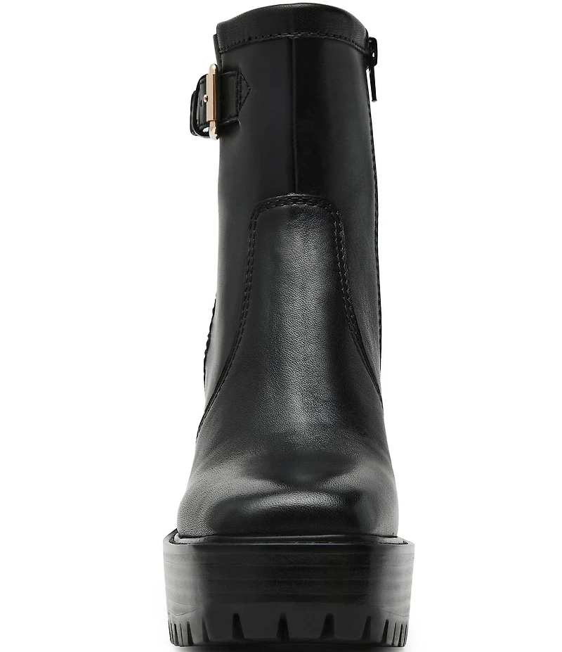 Steve Madden Summit Leather Buckle Hardware Platform Block Heel Booties