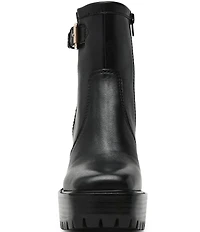 Steve Madden Summit Leather Buckle Hardware Platform Block Heel Booties