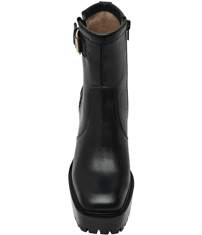 Steve Madden Summit Leather Buckle Hardware Platform Block Heel Booties