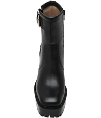 Steve Madden Summit Leather Buckle Hardware Platform Block Heel Booties