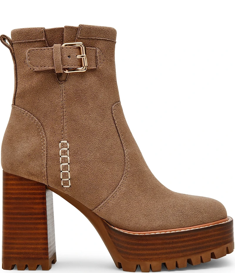 Steve Madden Summit Suede Buckle Hardware Platform Block Heel Booties