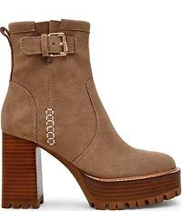 Steve Madden Summit Suede Buckle Hardware Platform Block Heel Booties