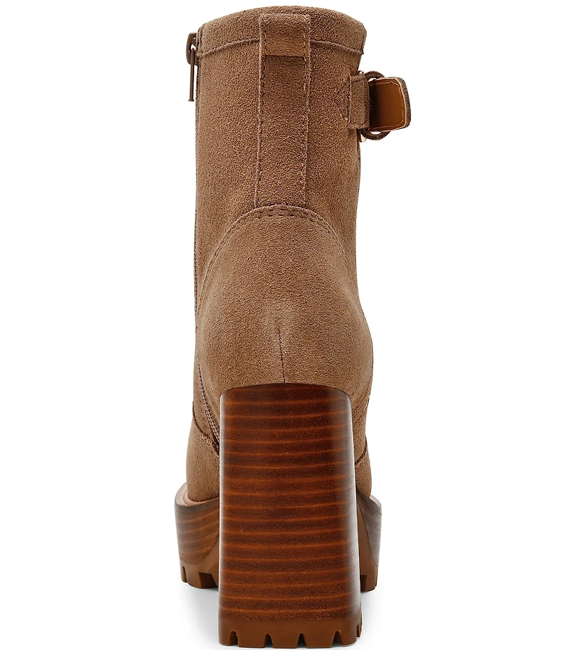 Steve Madden Summit Suede Buckle Hardware Platform Block Heel Booties