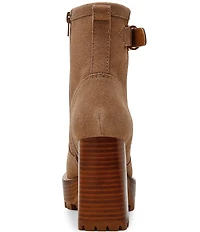 Steve Madden Summit Suede Buckle Hardware Platform Block Heel Booties