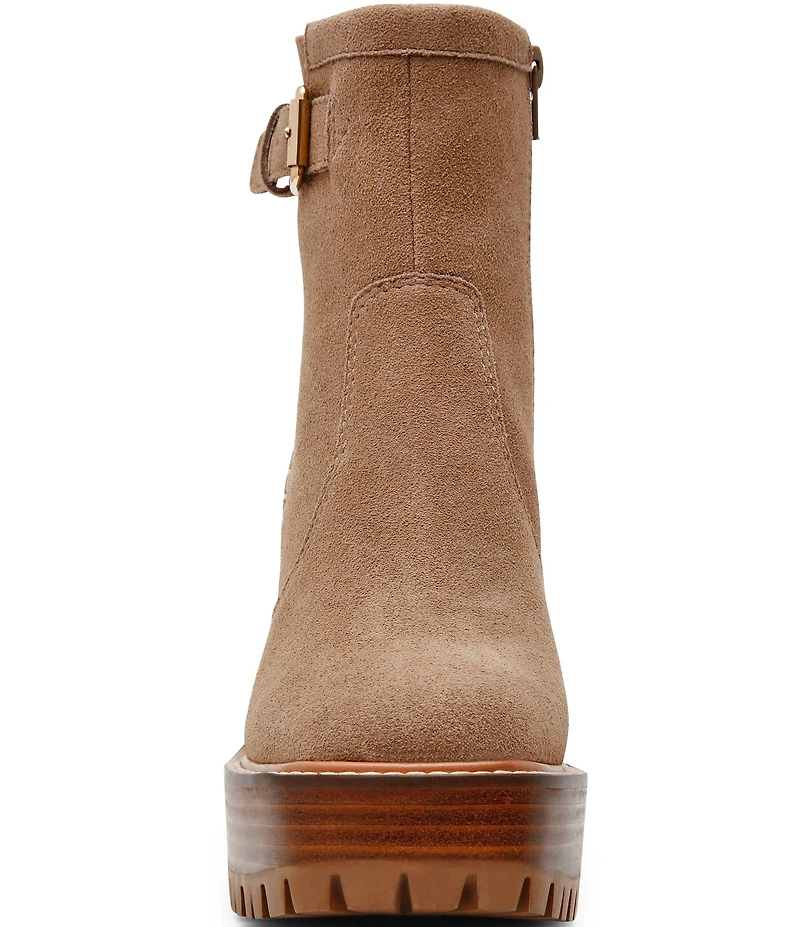 Steve Madden Summit Suede Buckle Hardware Platform Block Heel Booties