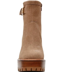 Steve Madden Summit Suede Buckle Hardware Platform Block Heel Booties