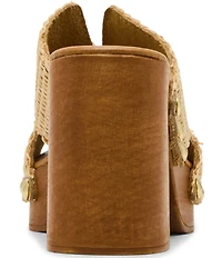 Steve Madden Sunkissed Raffia Studded Wood Platform Block Heel Slide Sandals