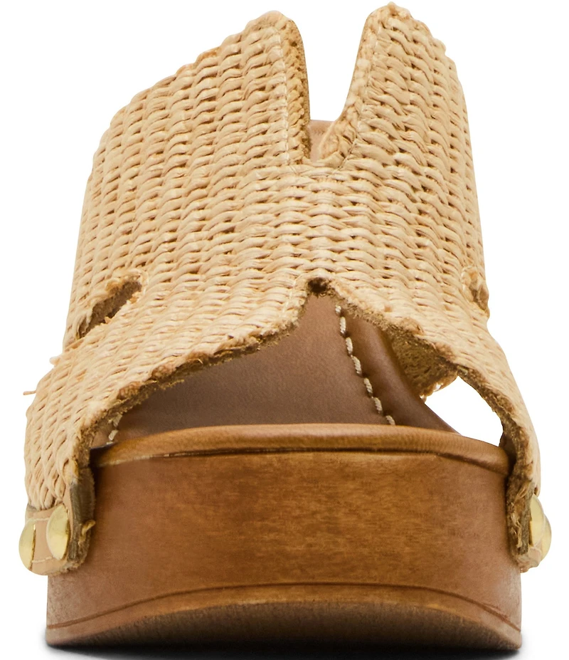 Steve Madden Sunkissed Raffia Studded Wood Platform Block Heel Slide Sandals
