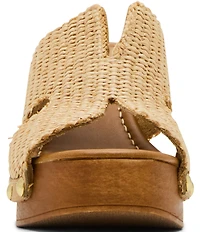 Steve Madden Sunkissed Raffia Studded Wood Platform Block Heel Slide Sandals
