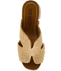 Steve Madden Sunkissed Raffia Studded Wood Platform Block Heel Slide Sandals