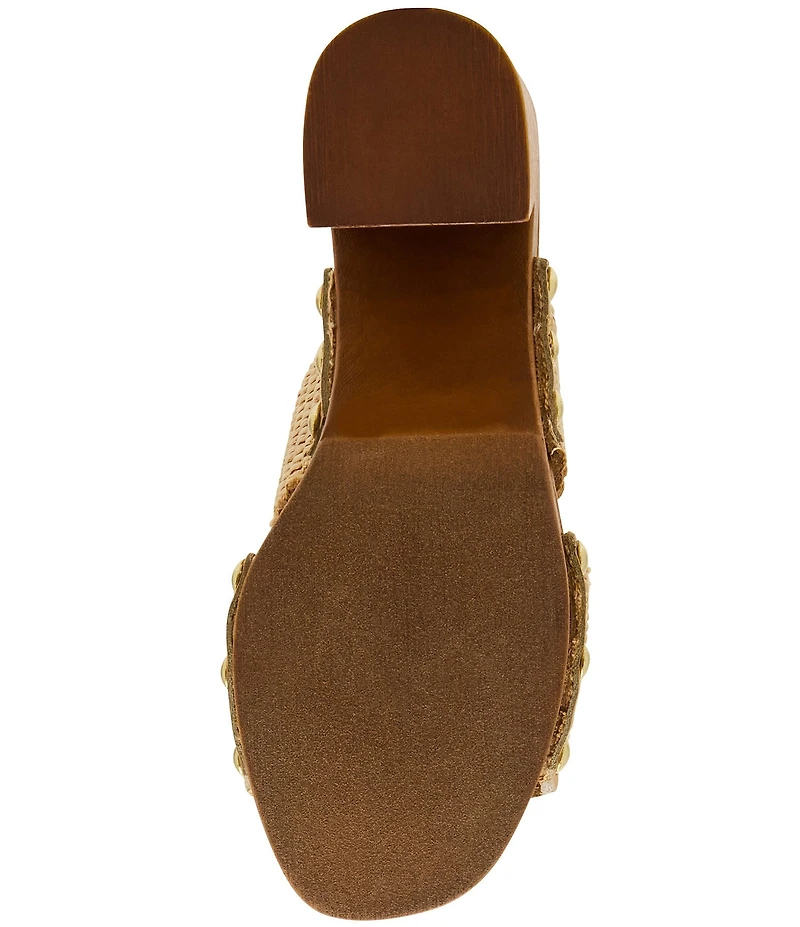 Steve Madden Sunkissed Raffia Studded Wood Platform Block Heel Slide Sandals