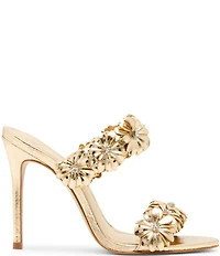 Steve Madden Sunshine Metallic Leather Floral Ornament Stiletto Dress Slide Sandals