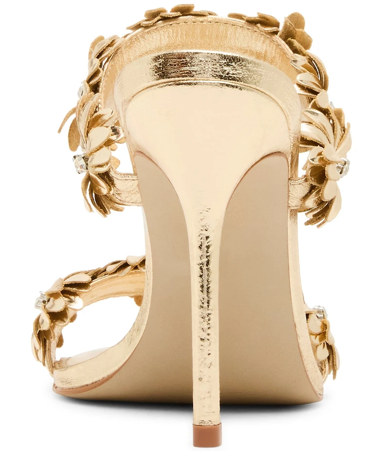 Steve Madden Sunshine Metallic Leather Floral Ornament Stiletto Dress Slide Sandals