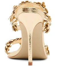 Steve Madden Sunshine Metallic Leather Floral Ornament Stiletto Dress Slide Sandals
