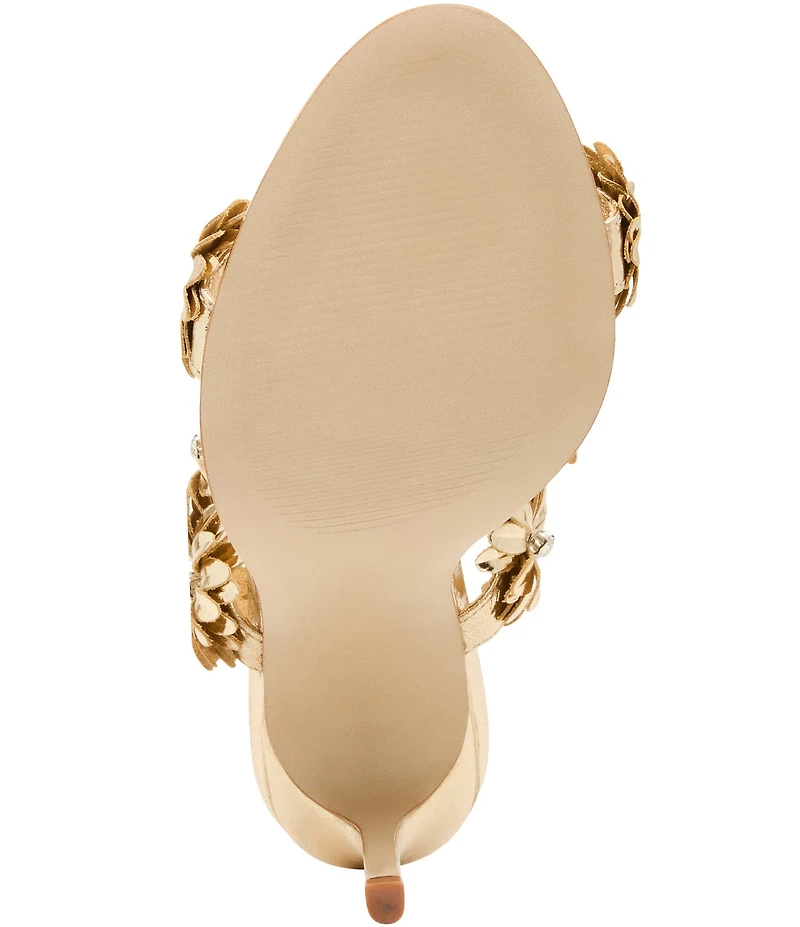 Steve Madden Sunshine Metallic Leather Floral Ornament Stiletto Dress Slide Sandals