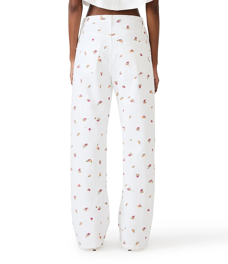 Steve Madden Sydnee Coordinating Floral Embroidered Pearl Embellished Relaxed Fit Jeans