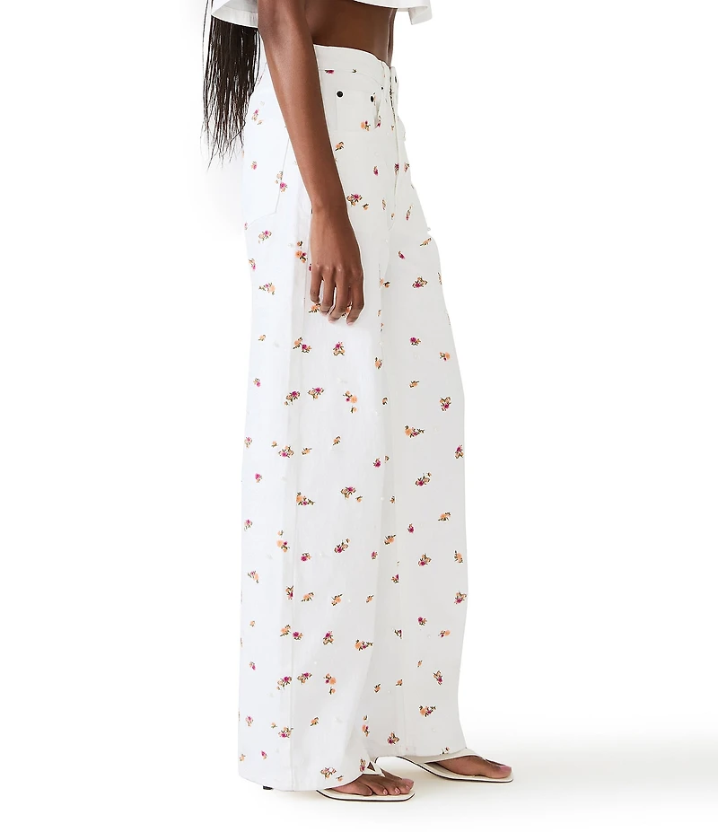 Steve Madden Sydnee Coordinating Floral Embroidered Pearl Embellished Relaxed Fit Jeans