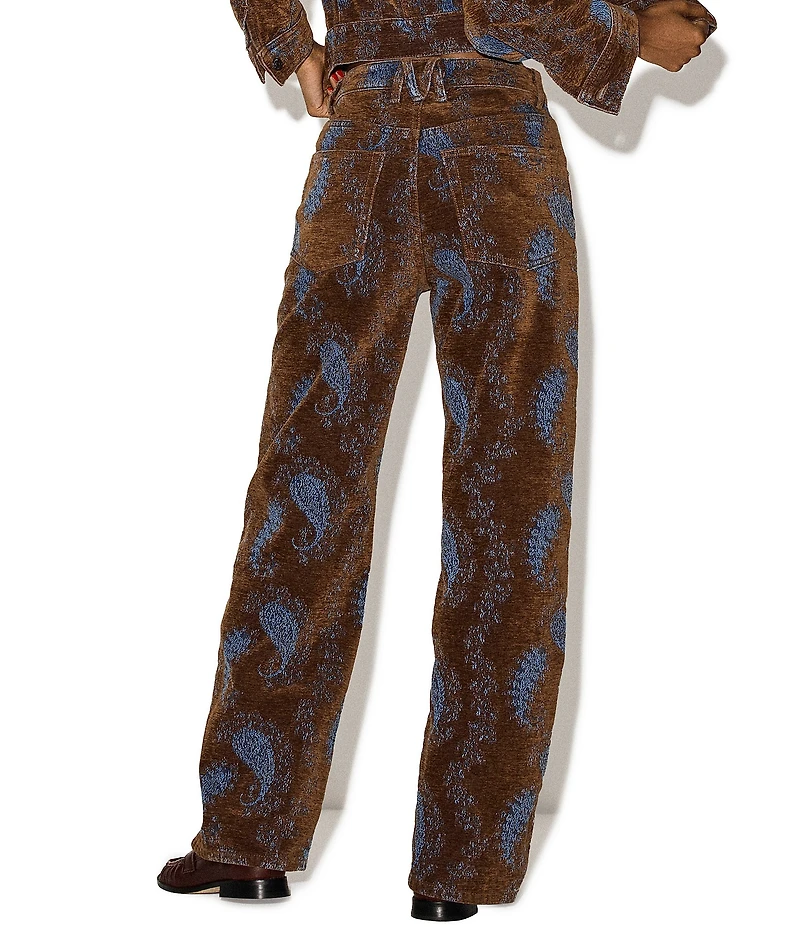 Steve Madden Sydnee Flocked Jacquard Paisley Denim High Rise Barrel Leg Coordinating Jeans