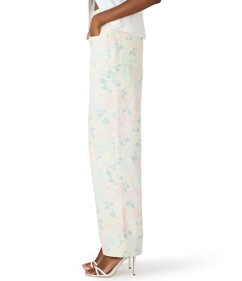 Steve Madden Sydnee Floral Print High Rise Straight Leg Denim Jeans