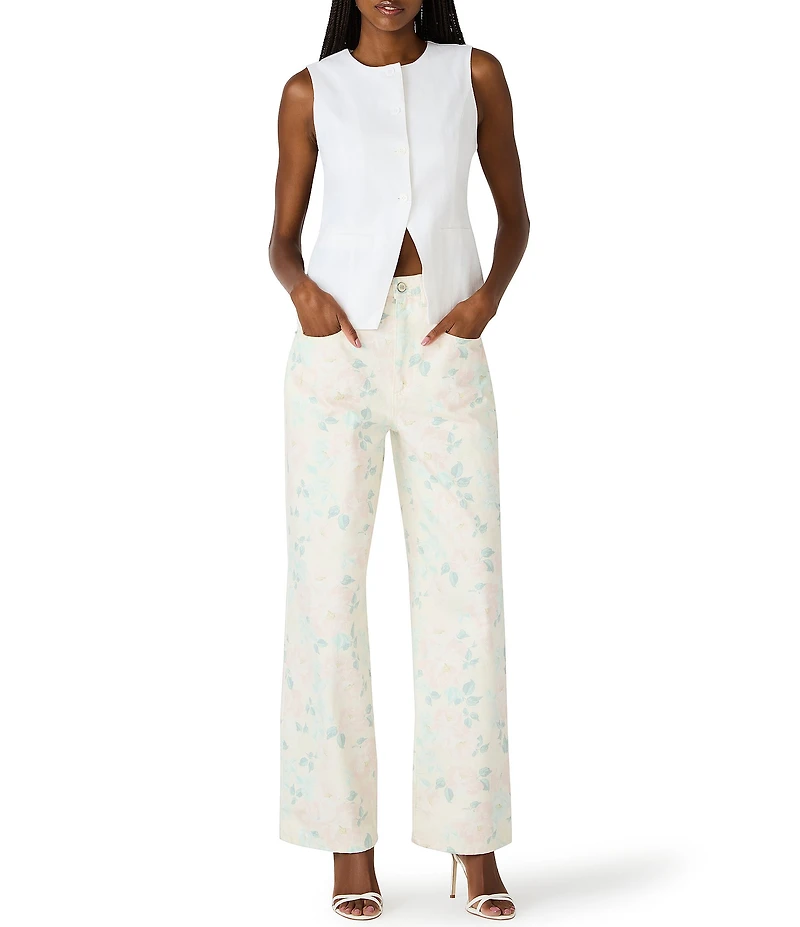 Steve Madden Sydnee Floral Print High Rise Straight Leg Denim Jeans