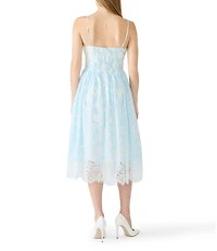 Steve Madden Talita Sleeveless Floral Print Lace Trim A-Line Midi Dress