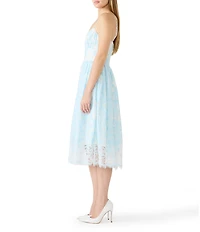 Steve Madden Talita Sleeveless Floral Print Lace Trim A-Line Midi Dress