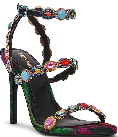 Steve Madden Tamala Floral Velvet Jewel Strappy Dress Sandals