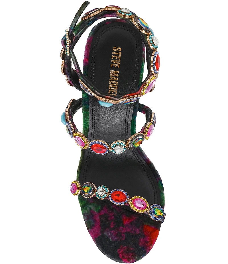 Steve Madden Tamala Floral Velvet Jewel Strappy Dress Sandals
