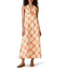 Steve Madden Tania Plaid Printed Halter Neck Sleeveless Midi Dress