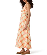 Steve Madden Tania Plaid Printed Halter Neck Sleeveless Midi Dress