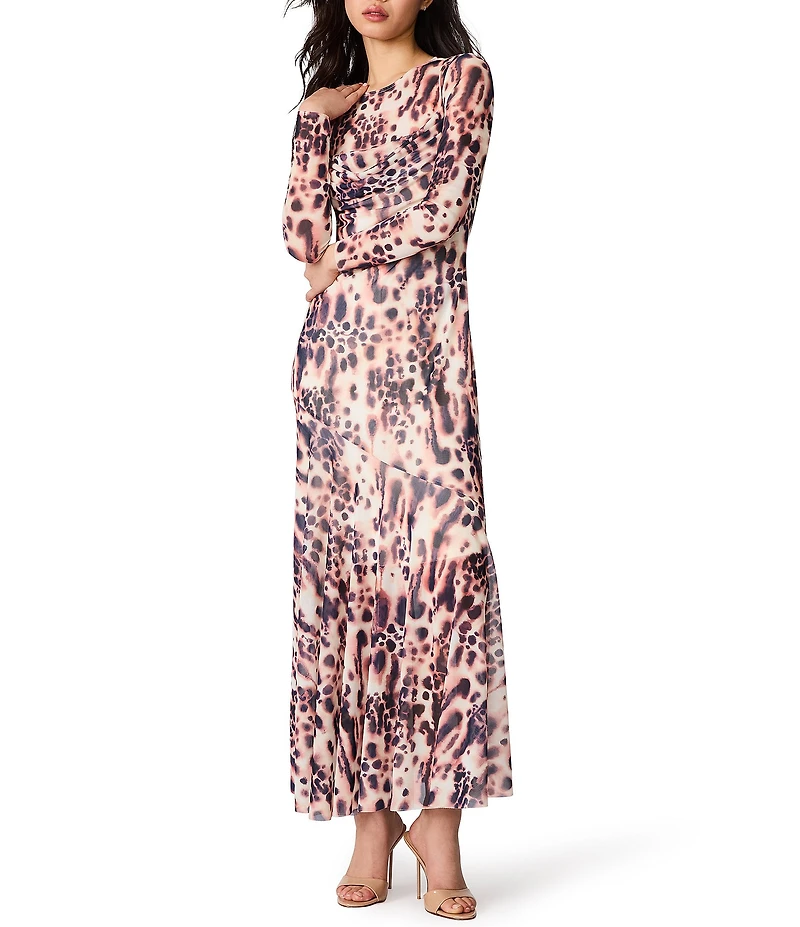 Steve Madden Tanza Long Sleeve Animal Print Midi Long Dress