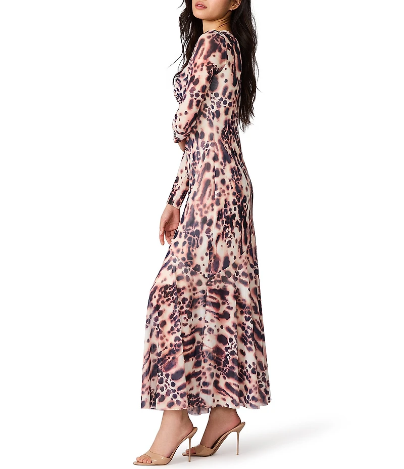 Steve Madden Tanza Long Sleeve Animal Print Midi Long Dress