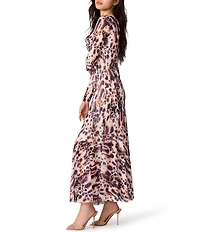 Steve Madden Tanza Long Sleeve Animal Print Midi Long Dress