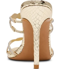 Steve Madden Taren Metallic Rhinestone Braided Strap Snake Embossed Stiletto Dress Sandals